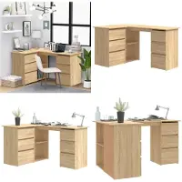 vidaXL Escritorio de esquina Sonoma Roble de 145x100x76 cm, fabricado en material de madera - Escritorio - Escritorios - Mesa de ordenador - Mesas de ordenador