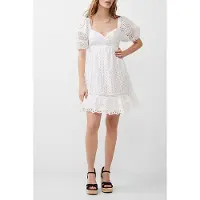 French Connection Alissa Cotton Broderie Dress Linen White Talla: 8 | Mini Vestidos Outlet | Mujer | Blanco