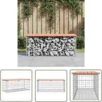 The Living Store Banco de jardín de fabricado con estructuras de gaviones, dimensiones 103x44x42 cm, madera maciza de douglas