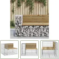 The Living Store Banco de jardín de la marca Living Store, fabricado con estructuras de gabiones, dimensiones 92x71x65,5 cm, madera de pino tratada
