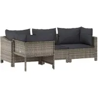 vidaXL Juego de jardín de 4 piezas con cojines, color gris, de ratán sintético. Juego de jardín para relajarse. Conjunto de muebles de jardín para relajarse