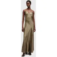 AllSaints Lili Maxi Dress Metallic Gold Talla: 10 | Vestidos Maxi Outlet | Mujer | Amarillo