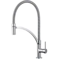 EDM Grifo monomando modelo 01125 Ibiza, fabricado en acero inoxidable, latón y zinc. Dimensiones: 4,9 x 20 x 44,5 cm