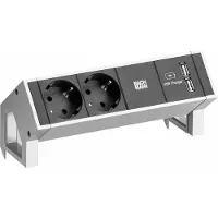 Bachmann Escritorio DESK2 con 2 tomas de corriente con conexión a tierra, 2 puertos USB-A para carga, conector GST18, color blanco, longitud del cable: 0,2 metros