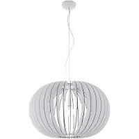 Eglo Lámpara colgante grande de madera, color blanco y detalles plateados, compatible con tecnología LED, diámetro de 70 cm, altura de 150 cm, índice de protección IP20