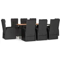 vidaXL Juego de mesa y sillas de jardín de 9 piezas, color , fabricado en ratán sintético y madera maciza de acacia. Ideal para comedor de jardín, juegos de mesa para exteriores, comedor y terraza