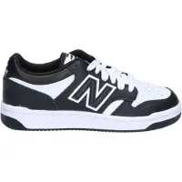 New Balance unisex para niños. GSB480V1 Zapatillas de piel 480 blanco, negro (38), Plano, Cordones, Casual, Deportivo, moda infantil, New Ba