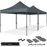 Vonroc Carpa Pop-Up para fiestas – 6x3 m | Set con 2x Carpas y 1x Kit de Conexión – Gris
