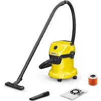 Kärcher WD 3 V-15/4/20, 1000 W, Aspiradora de tambor, para uso en seco y húmedo, con bolsa para polvo, capacidad de 15 litros, color negro y amarillo