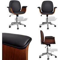 vidaXL Silla giratoria con reposabrazos, de haya y cuero sintético - Silla de oficina - Sillas de oficina - Silla de escritorio - Sillas de escritorio