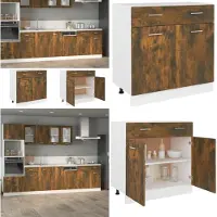 vidaXL Armario bajo con cajón, roble ahumado, 80x46x81,5 cm - Armario de cocina - Armarios de cocina - Muebles de cocina - Armario de almacenamiento