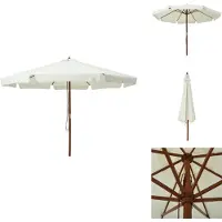 vidaXL Sombrilla con mástil de madera, 330 cm, color arena y blanco - Sombrillas y protección solar