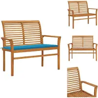 vidaXL : Banco de jardín con cojín azul, 112 cm, madera maciza de teca. - Bancos de jardín