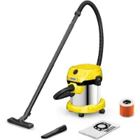 Kärcher WD 2 Plus S V-15/4/18/C, 1000 W, Aspiradora de tambor, para uso en seco y húmedo, con bolsa para polvo, capacidad de 15 litros, con accesorio para espumas