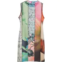Desigual , Vestido mini paneles, Poliester, Verde, L