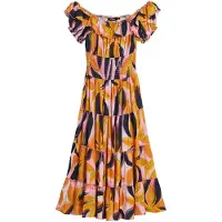 Desigual , Vestido bardot volantes, Viscosa, Rojo, L