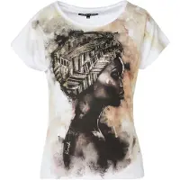 KOROSHI Camiseta marrón / marrón oscuro / oro / blanco