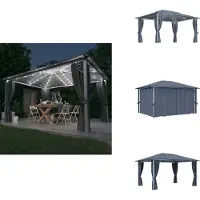 vidaXL Pabellón con cortinas y guirnalda de luces LED, 4x3 metros, color antracita, estructura de aluminio - Pabellones y carpas para eventos