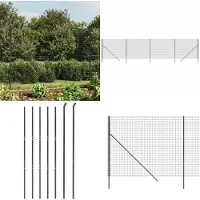 vidaXL Valla de alambre galvanizada, color antracita, 1,4 x 10 metros. Valla de alambre, vallas de alambre, valla para jardín, malla de alambre