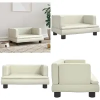 vidaXL Cama para perros, color crema, 60x40x30 cm, de cuero sintético - Cama para perros - Camas para perros - Sofá para perros - Sofá para mascotas