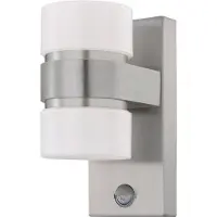 Eglo ATOLLARI, Lámpara de pared para exteriores, plateada, acero inoxidable, plástico, IP44, Clase I, blanco