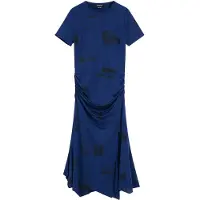 Desigual , Vestido asimétrico postales, Poliester, Azul, M
