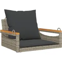 The Living Store Silla colgante "" con cojín, color gris, 63x62x40 cm, fabricada en polirratán