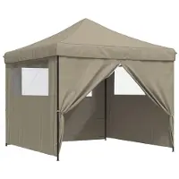 vidaXL Tienda de campaña plegable tipo pop-up para fiestas, con 4 paneles laterales, color taupe