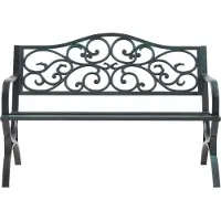 Casa.pro Banco de jardín "Utav" para 2-3 personas, fabricado en acero, con dimensiones de 127 x 53 x 79 cm. Color gris oscuro con efecto de pátina verde