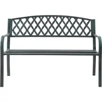 Casa.pro Banco de jardín "Opsasar" para 2-3 personas. Fabricado en acero, con dimensiones de 127 x 53,5 x 88 cm. Color gris oscuro con pátina verde