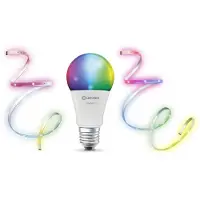 Ledvance Kit Smart+: Bombilla LED A60 de 8,5W, casquillo E27, RGBW + tira LED de 2 metros + extensión de tira de 1 metro. Regulable, controlable mediante aplicación, compatible con Google Alexa y WiFi