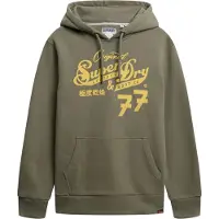 Superdry para hombre. M2014353A Sudadera con capucha Leather & Boot Co Script kaki oscuro (L), Casual, Verde, Algodón, outlet 2026.