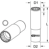 Ks Tools , llave de vaso de 1/2", cromo plus, de 12 caras, larga, 30 mm (918.1719)