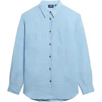 Superdry para mujer. W4010463A Camisa informal de lino con corte boyfriend azul (S), Casual, Manga larga, outlet 2026.