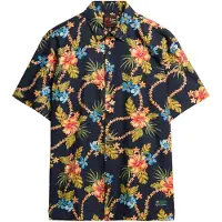 Superdry para hombre. M4010947A Camisa con estampado hawaiano marino (XXL), Casual, Modal, Manga corta, outlet 2026.