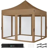 Vonroc Carpa para Fiestas Pop-Up - 3x3 m | Set incl. Mosquitera Paredes Laterales - Beige