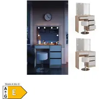 Vicco Tocador Sherry Sonoma 90 cm con espejo, guirnalda LED y taburete, Model 40833
