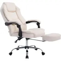CLP Silla de oficina ergonómica Castle, con reposapiés. Silla de escritorio tapizada en cuero sintético, giratoria y con altura ajustable, con capacidad de carga de hasta 130 kg. Color: crema