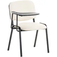 CLP Silla de visita KEN con mesita abatible | Silla de conferencias robusta con asiento acolchado y revestimiento de cuero sintético, color: crema