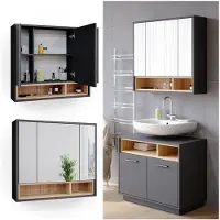 Vicco Armario con espejo para baño Beatrice Antracita 80 x 72 cm, Model 34837