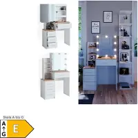 Vicco Tocador Conrada Blanco/Sonoma 80 cm con espejo y guirnalda LED, Model 39978