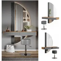 Vicco Tocador Melisa Gris 120 cm con espejo LED y taburete, Model 47689