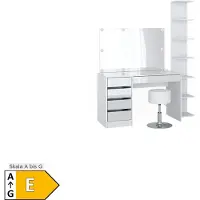 Vicco Tocador Sherry Blanco con espejo, guirnalda LED, taburete y estante de pared, Model 41627