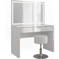 Vicco Tocador Annabelle Blanco alto brillo/Blanco 110 cm con espejo LED y taburete, Model 55041