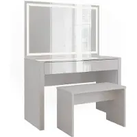 Vicco Tocador Annabelle Blanco alto brillo/Blanco 110 cm con espejo LED y banco, Model 55040