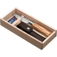 Opinel navaja No. 8 Luxury Range con funda de cuero, madera de olivo