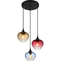 Globo Lighting Lámpara colgante, metal, vidrio, color ámbar, rojo, azul, altura 150 cm