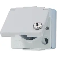 JUNG Enchufe Schuko JG APWG WG 600, modelo 620WSL, con cierre de seguridad, color gris