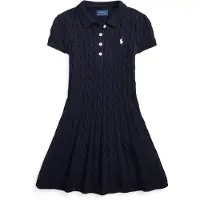 Ralph Lauren para niña. 312916526001 Vestido tipo polo de punto de algodón marino (3años= 94/100cm), Casual, Manga corta, moda infantil