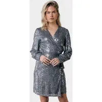 Colourful Rebel Xita Sequins Real Wrap Dress Ls Silver Grey Talla: XS | Mini Vestidos Outlet | Mujer | Gris